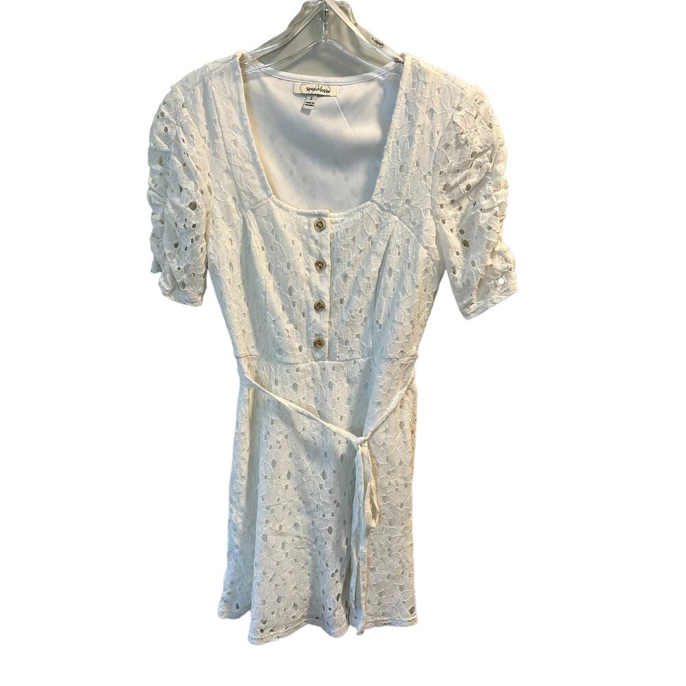 Speechless White Eyelet Lace Mini Dress, Puffy Sleeves, S